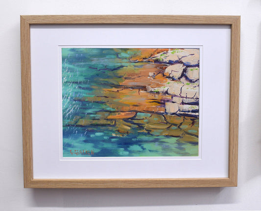 Framed Rocky shore painting by Graham Gercken