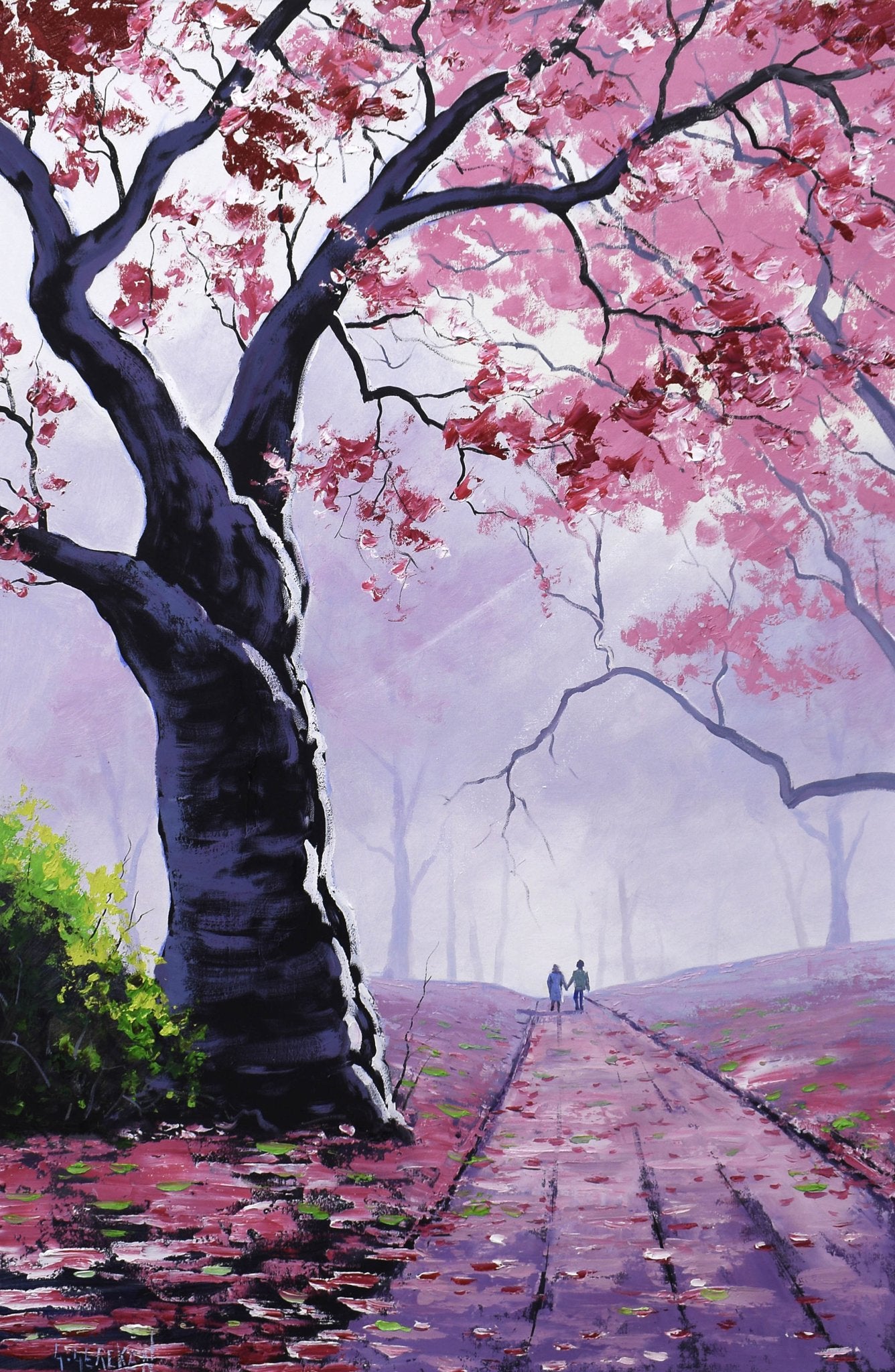 Large Pink blossom trees painting by Graham Gercken