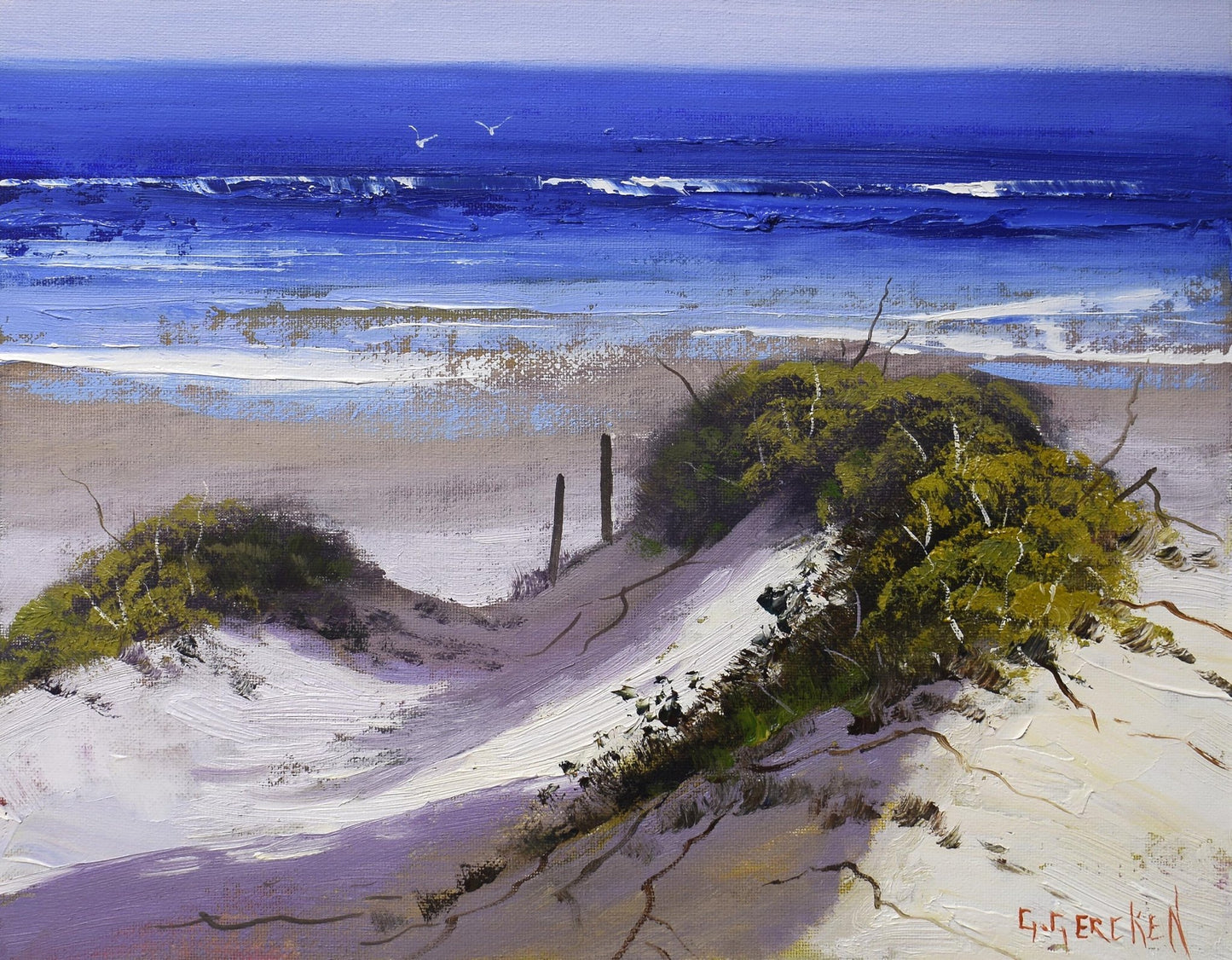 Australian beach scene Framed oil painting