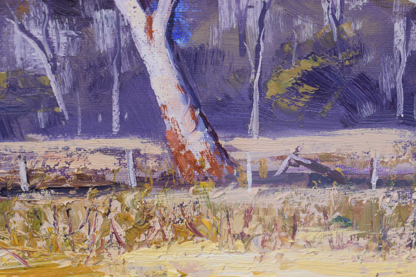 Australian Landscape, Gum Trees with old Rustic  Farm Sheds,  framed oil painting on canvas , by  Graham Gercken