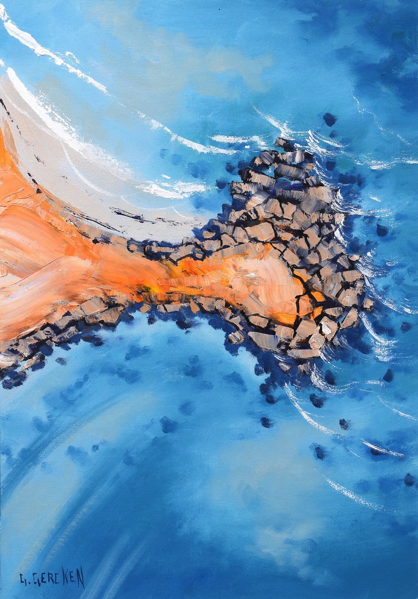 Framed Drone Beach Art oil painting