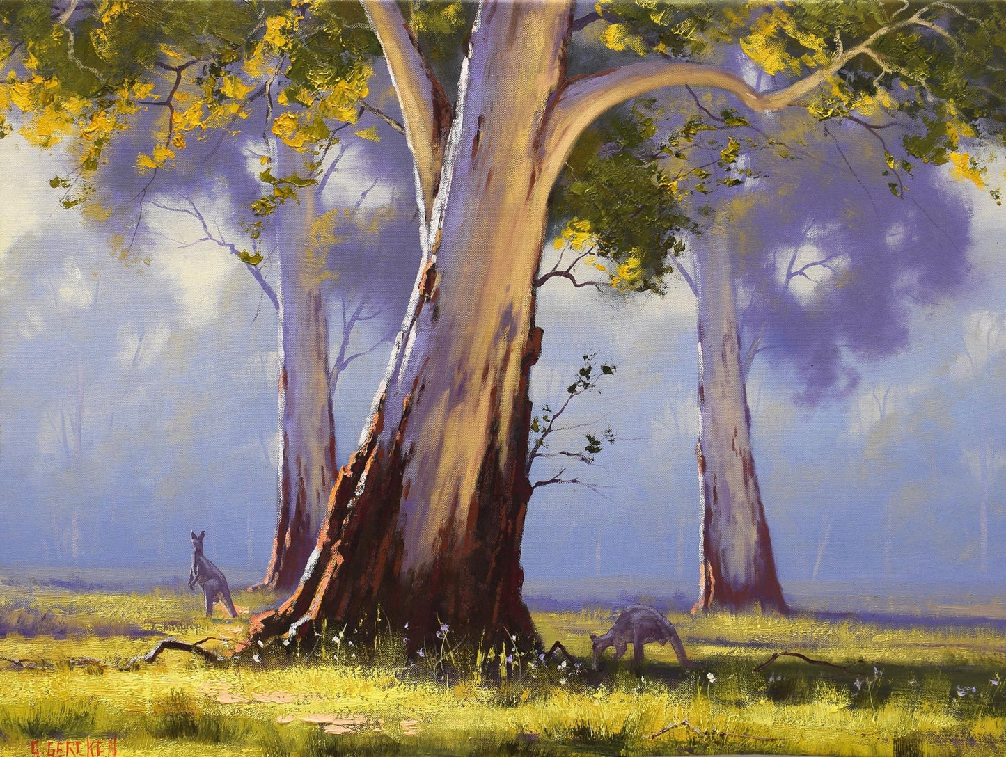 Eucalyptus trees Australian landscape oil painting