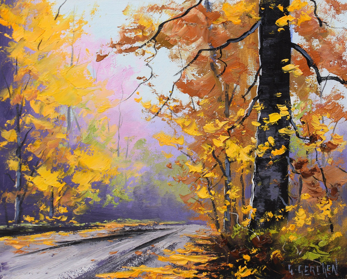 Framed Oil Panting  Autumn trees