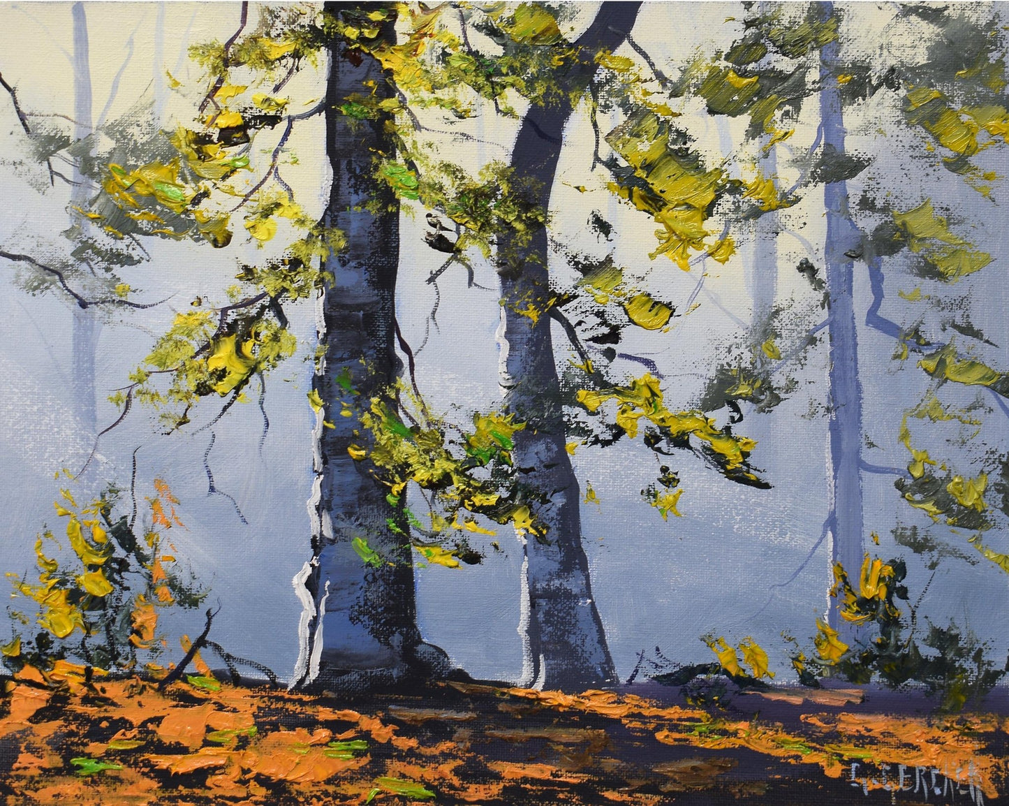 Framed Oil Panting  Autumn Forest trees