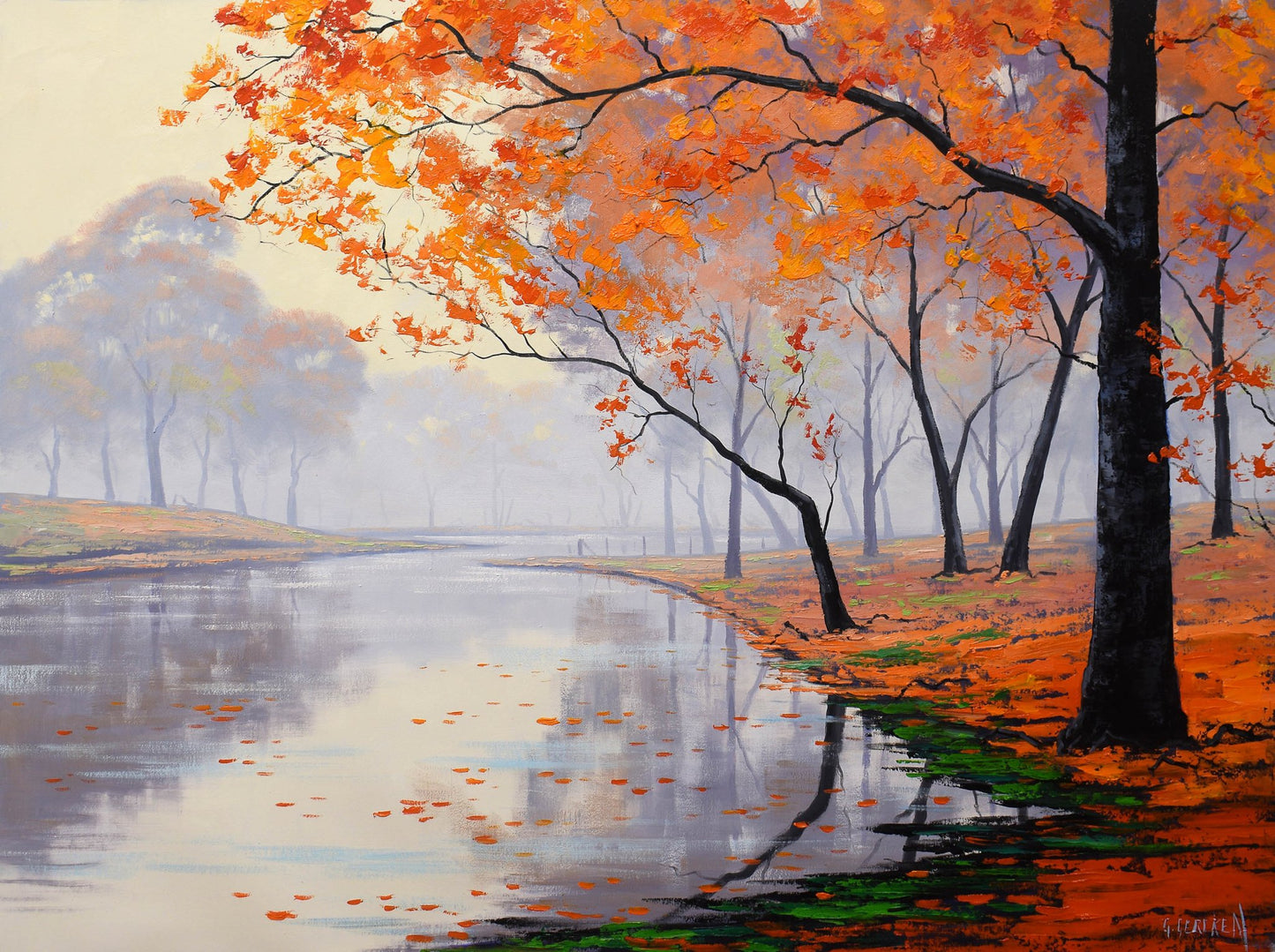 Autumn Lake Large Oil Painting