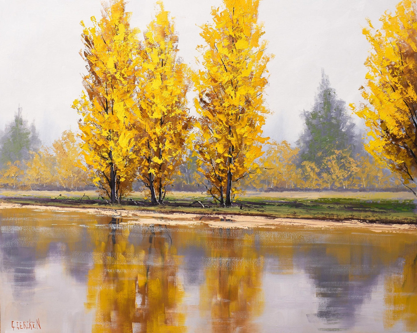 Autumn Poplar Trees Painting by Graham Gercken