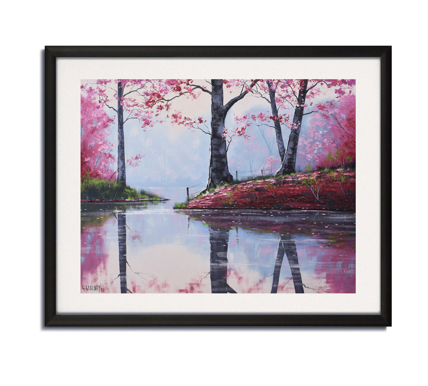 Pink Lake trees Large Original oil painting by Graham Gercken