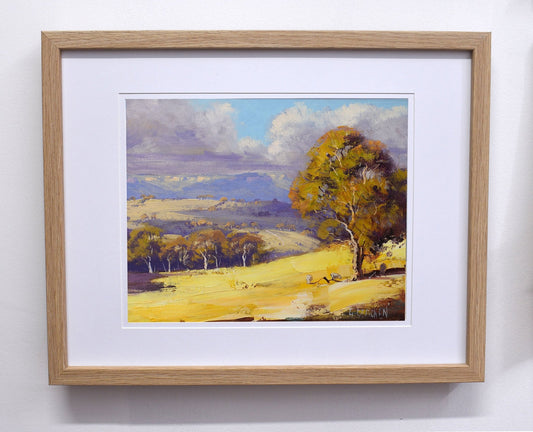 Framed Original Oil Panting  Australian Hilly Landscape