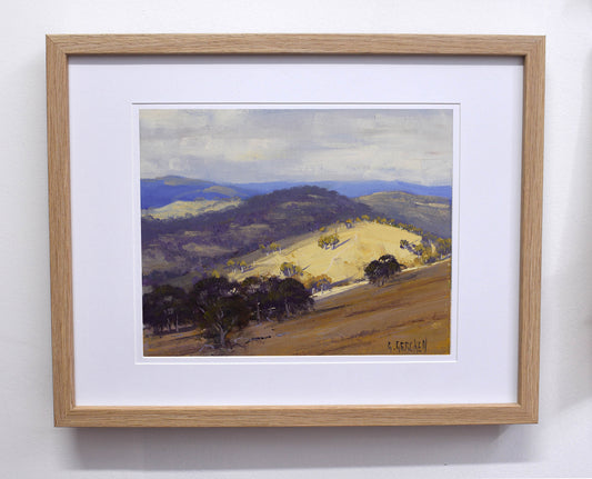 Framed Original Oil Panting  Australian Hilly Landscape