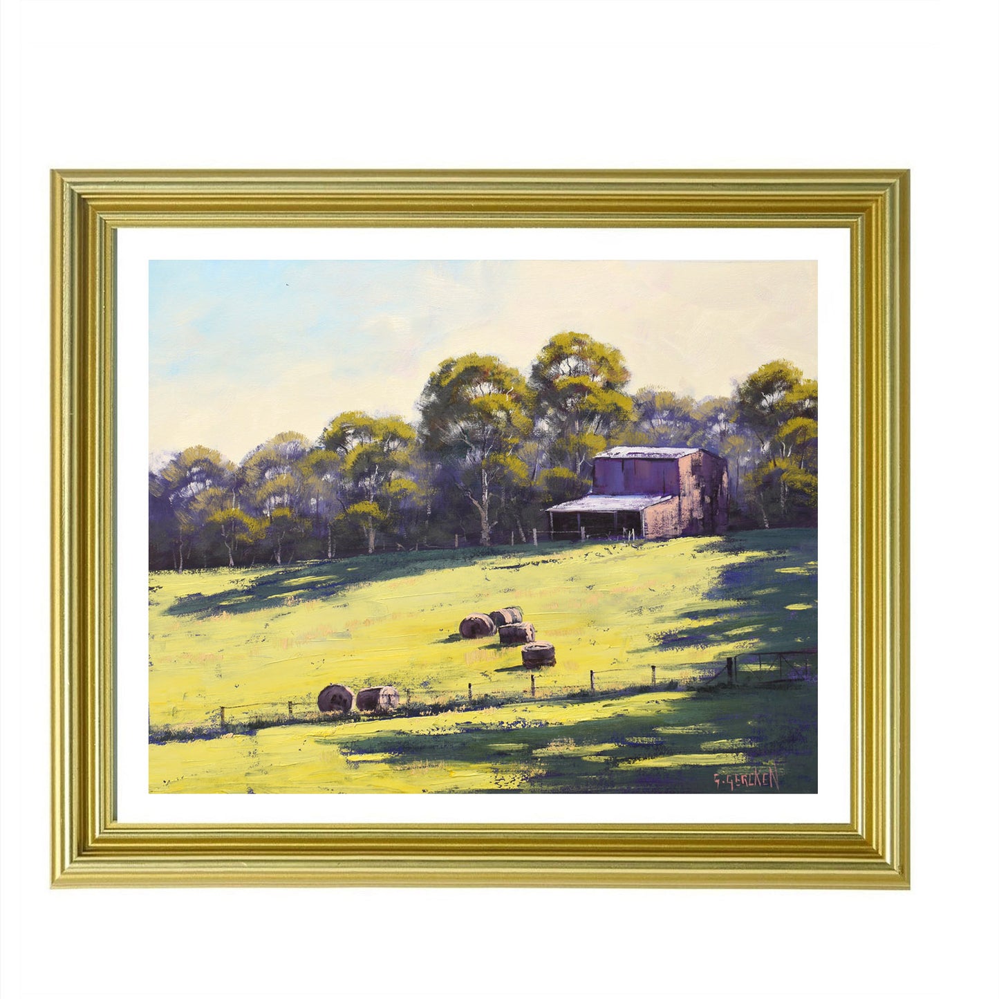 Landscape Painting with Hay shed Hay bales Original oil by Graham Gercken Australian artitst