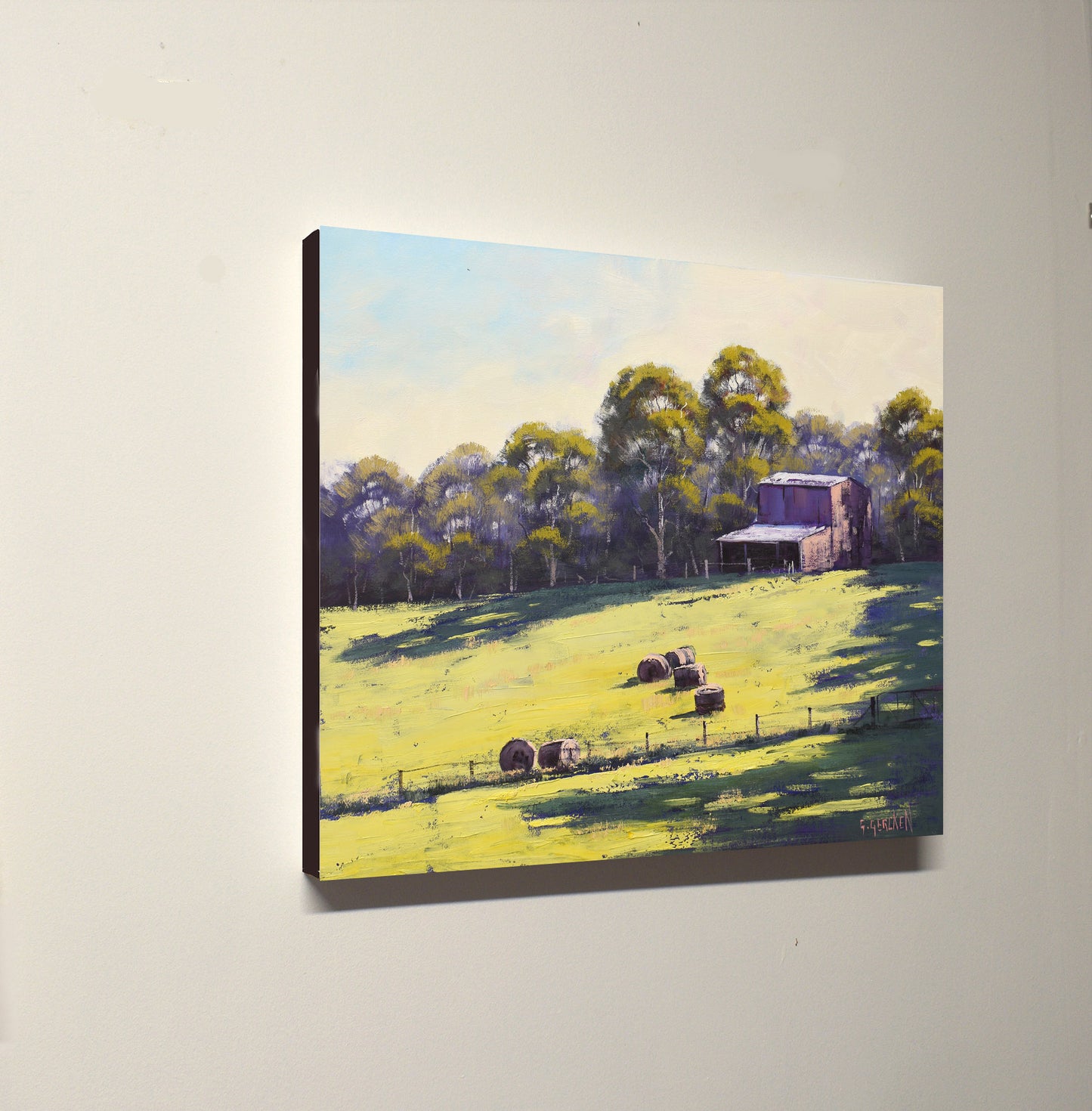 Landscape Painting with Hay shed Hay bales Original oil by Graham Gercken Australian artitst