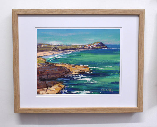 Rocky shore to  Bondi Beach original framed oil painting impressionist seascape by Graham Gercken