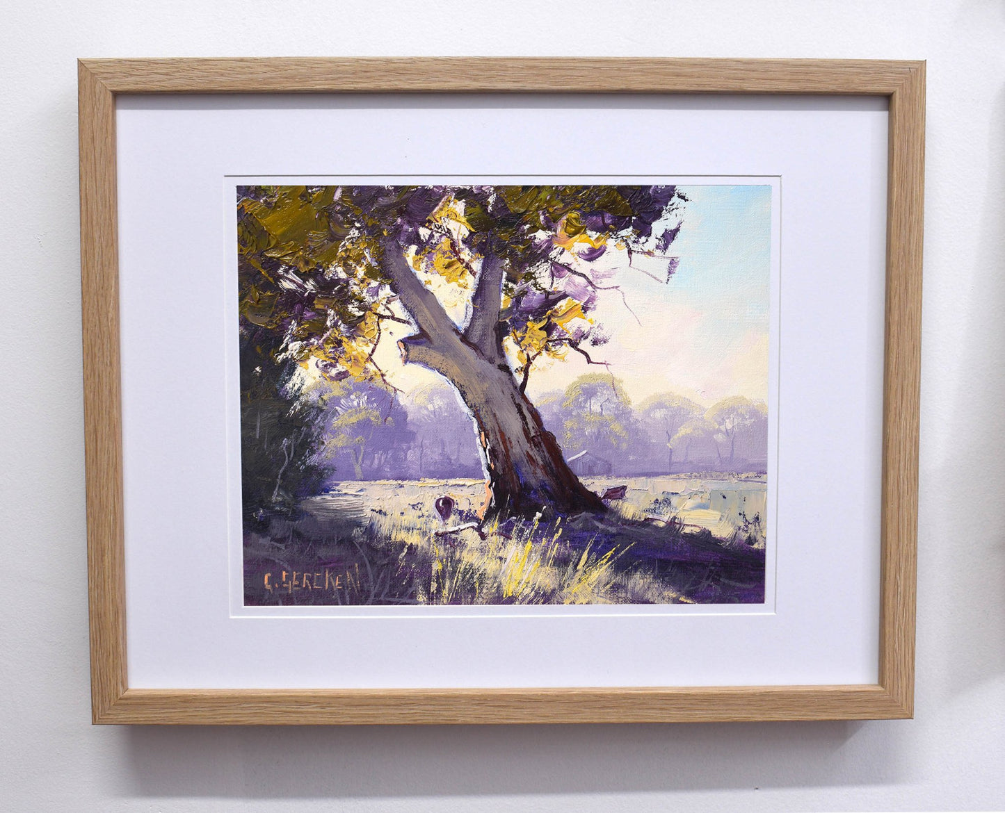 Framed Australian Painting Gum tree with grazing sheep