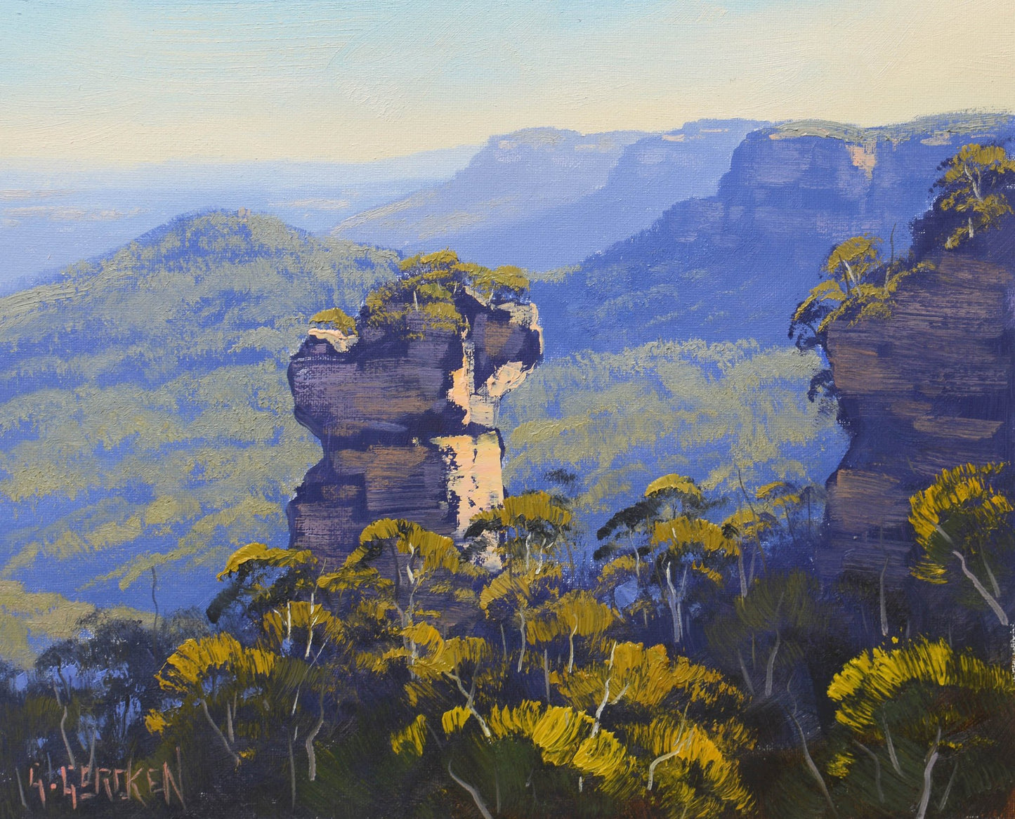 Framed Original Oil Painting : The Blue Mountains Landscape of Orphan Rock Katoomba - A Breathtaking Natural Beauty