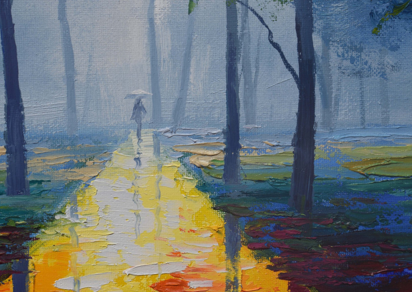 Wet Rainy Road  Original oil painting