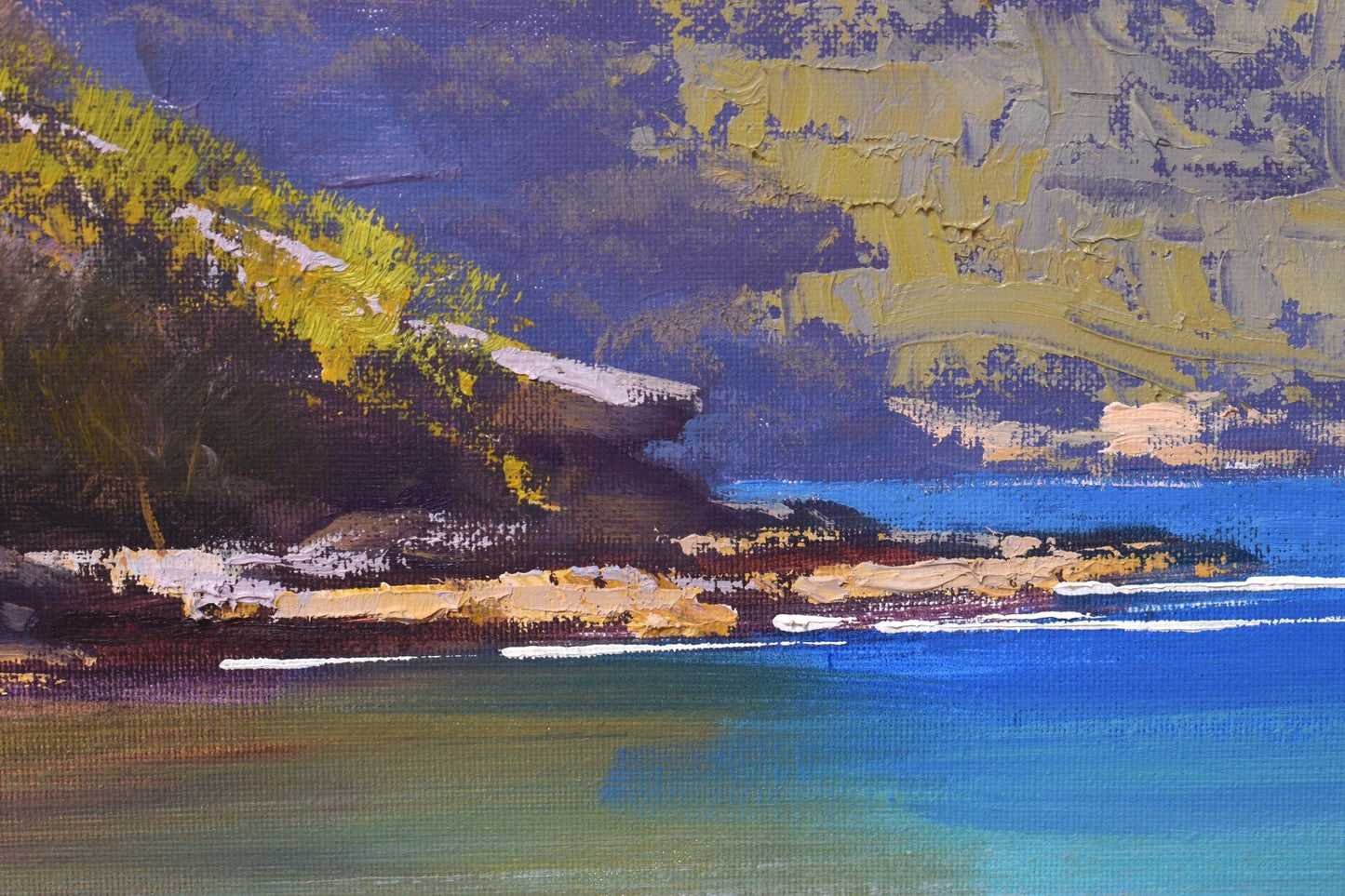 ORIGINAL OIL PAINTING BEAUTIFUL EXPRESSIVE SEASCAPE SYDNEY HARBOUR Beach BY GRAHAM GERCKEN