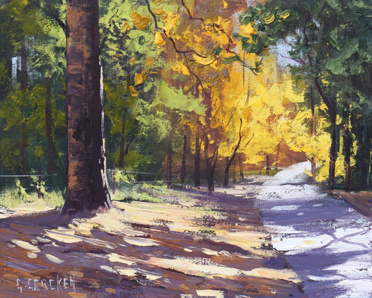 Autumn Trees in the Fall Small framed Original oil Painting Colorful impressionist landscape by Graham Gercken