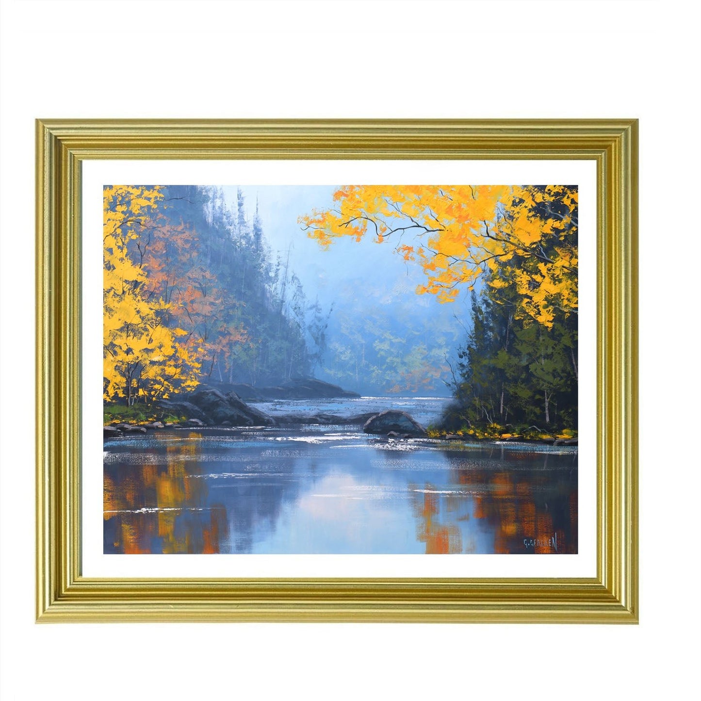 Original Oil landscape Painting Wilderness River with Fall Autumn trees by Graham Gercken