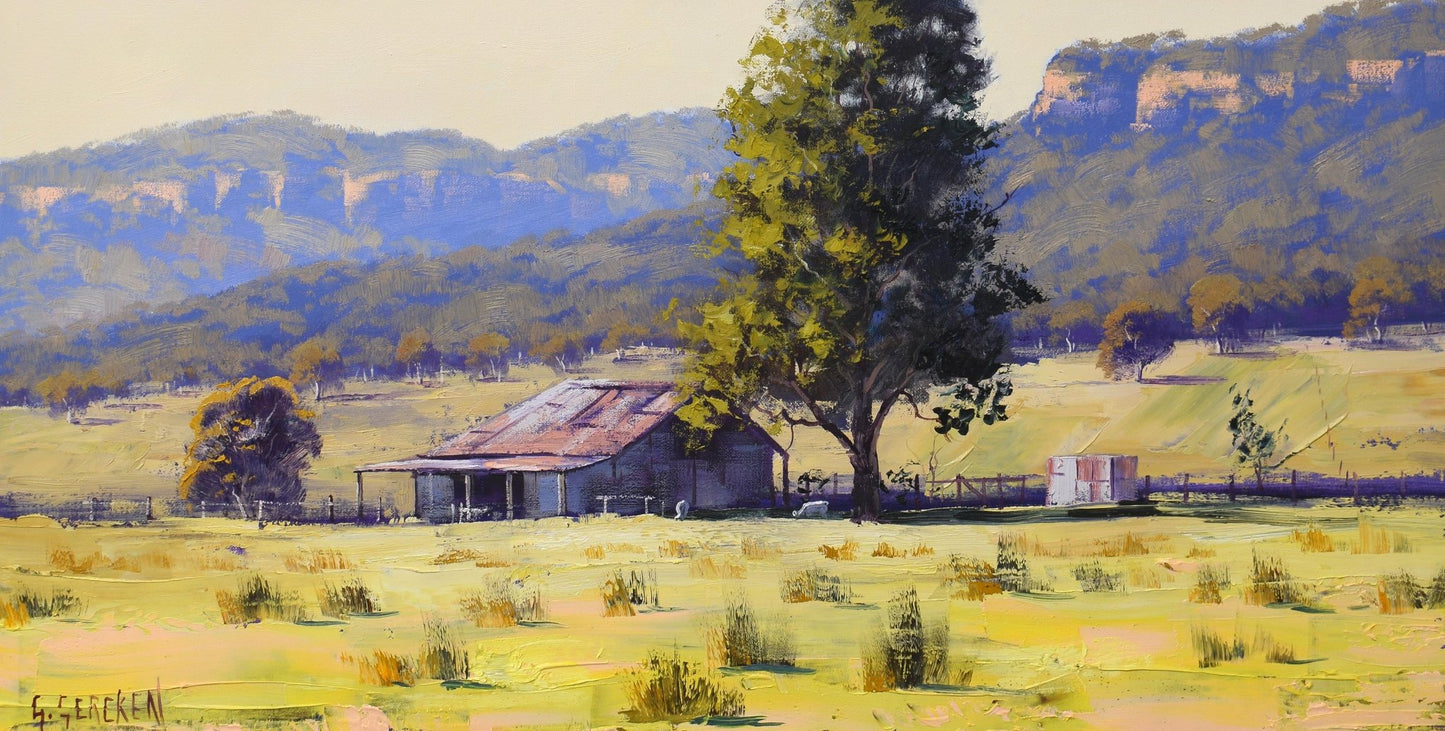 Original oil painting Farm shed Hartley the Blue mountains Australia landscape