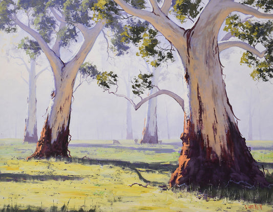 Eucalyptus trees large Australian landscape oil painting