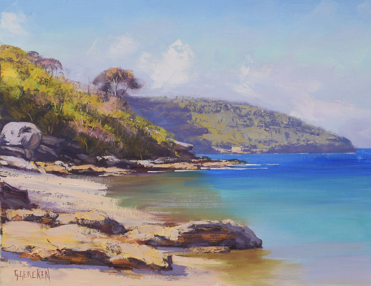 ORIGINAL OIL PAINTING BEAUTIFUL EXPRESSIVE SEASCAPE SYDNEY HARBOUR Beach BY GRAHAM GERCKEN